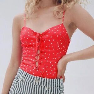 NWT Zara red & white star lace up bodysuit Sz M